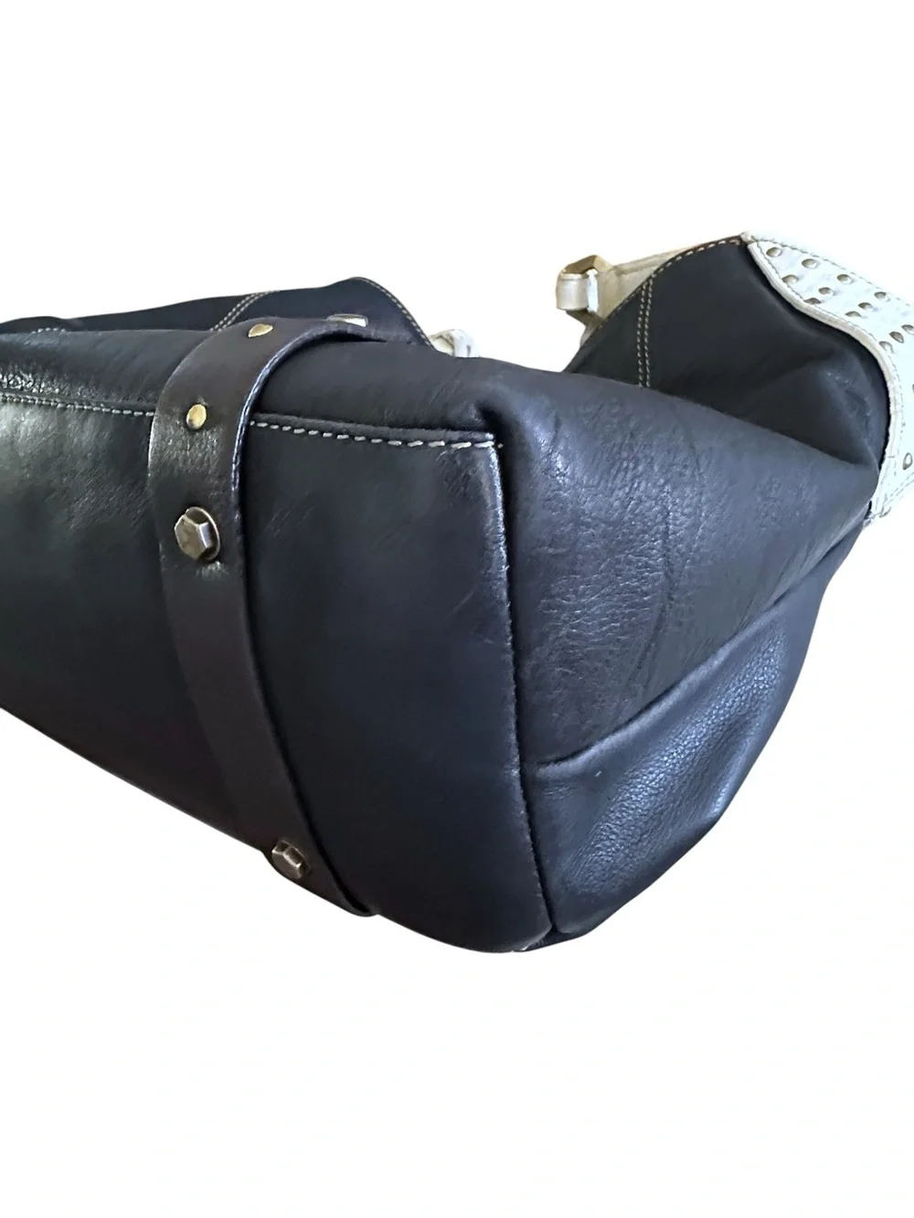 ORYANY Studded Leather Hobo Shoulder Bag – Brown & Cream Boho Moto Luxe